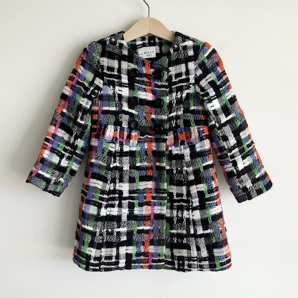 PLS READ Milly Minis Baby Girl Tweed Coat 18-24 Mos Double Breasted Lined Black